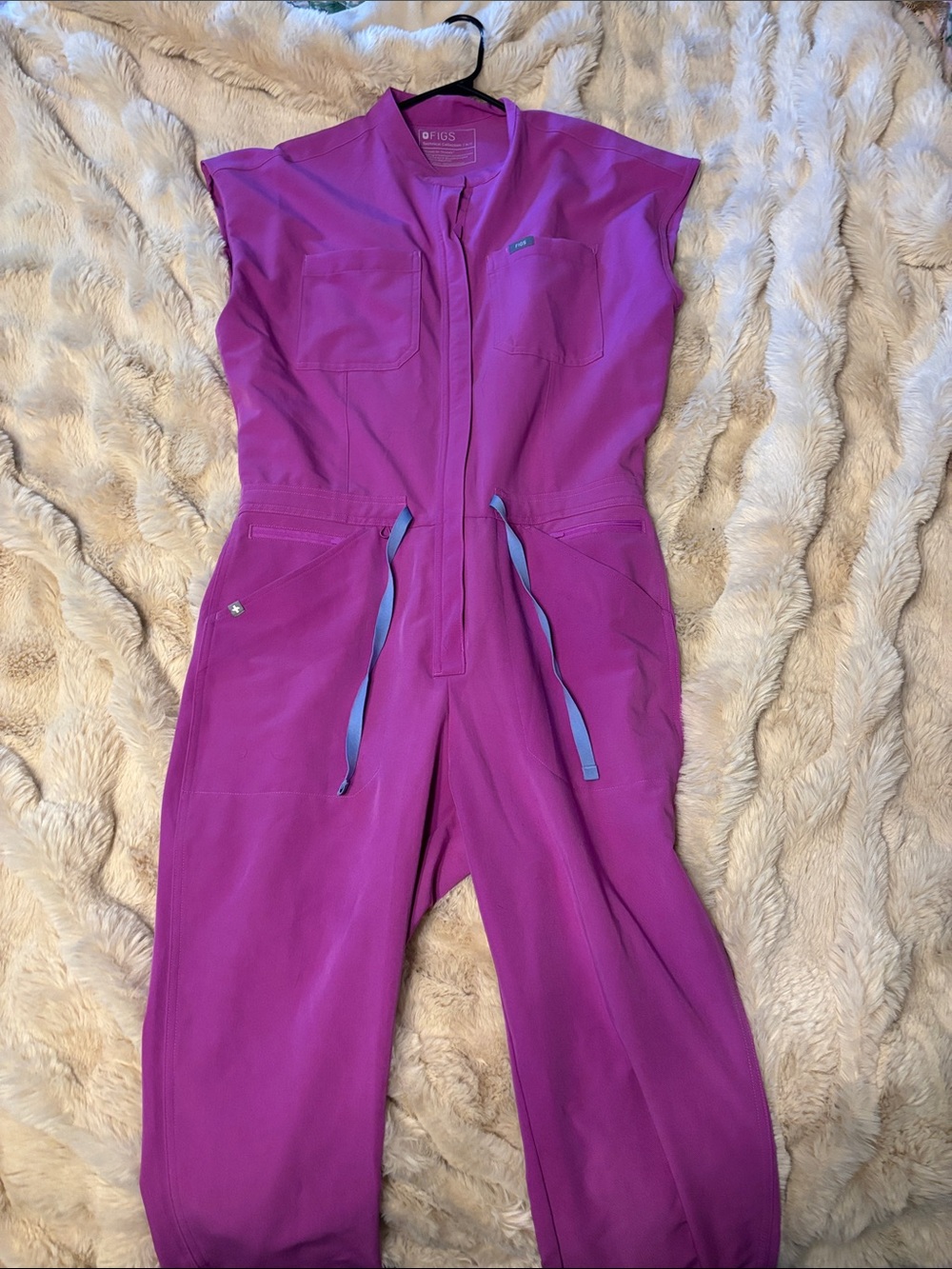 Figs Magenta Jumpsuit with Blue Drawstring medium tall